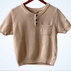 Mo:Vint New York Vintage Cream Waffle Knit Short Sleeve Sweater - Size Medium